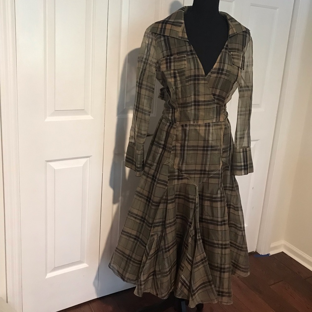 NWOT Diane von Furstenberg silk green plaid wrap dress 2 PCs